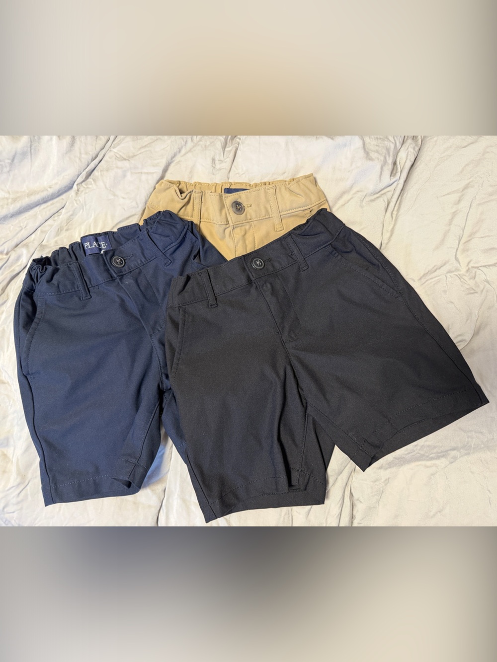 The Children's Place Boys Three-Pack uniform Shorts in Navy, Black, Khaki